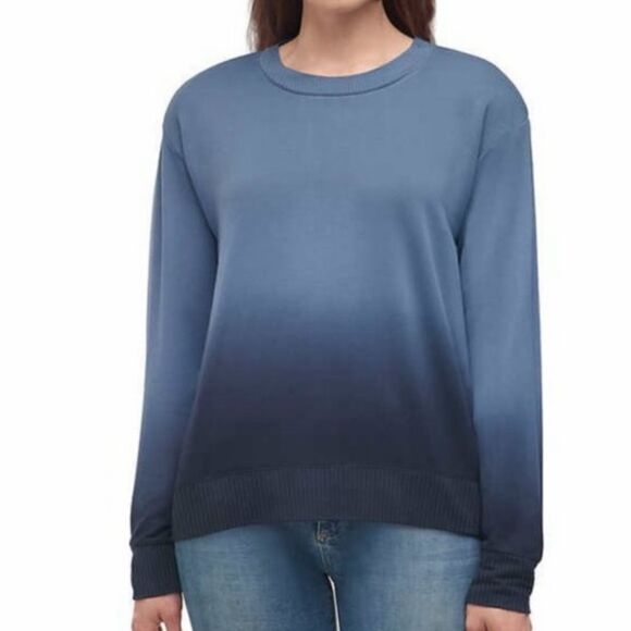 Anthropologie Splendid S Crewneck Navy Blue Ombré Pullover Athletic Sweatshirt - Picture 1 of 16